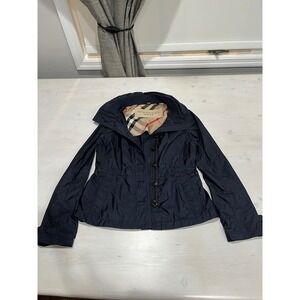 Burberry Brit Jacket Lightweight navy blue with zippered hood Size 8